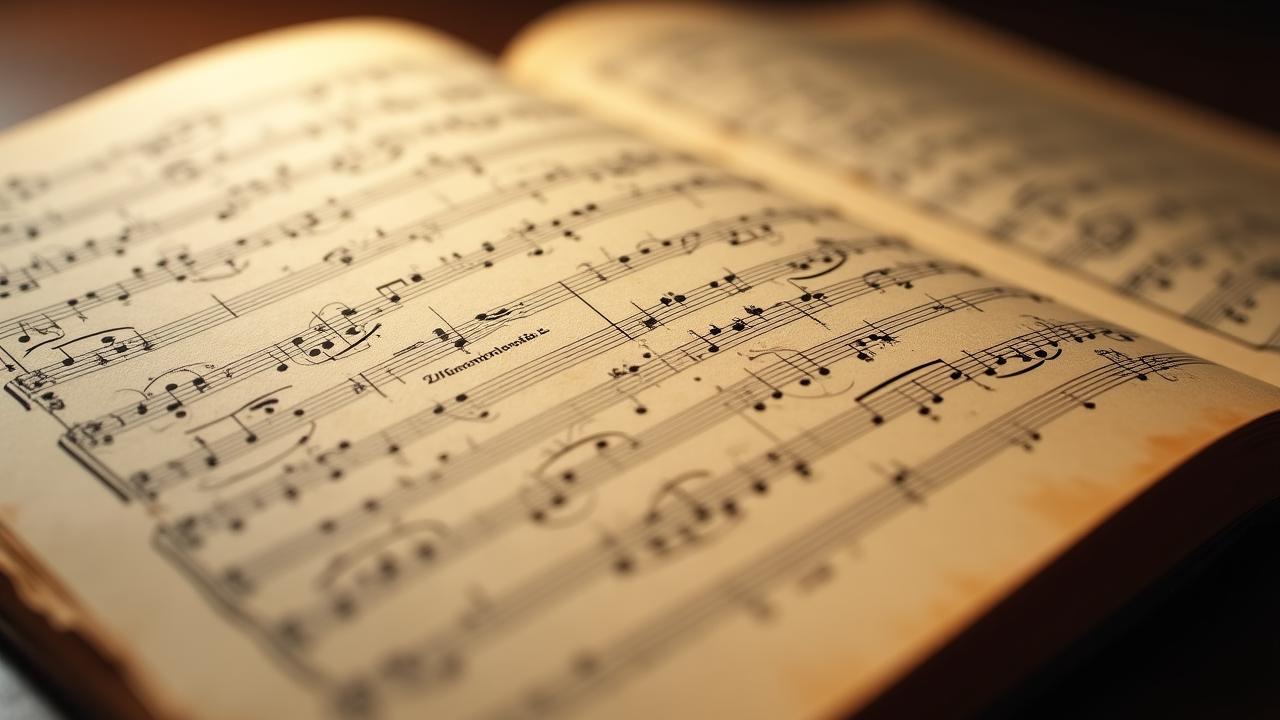 Close-up of a vibrant 19th-century orchestral score on parchment
